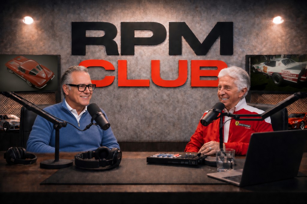 Rob and Rick Mancuso recording RPM Club in the studio beneath the RPM Club sign